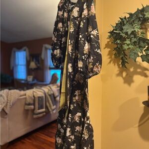 Tuckernuck Black Floral Kimono Cardigan with Pink and Cream Blooms